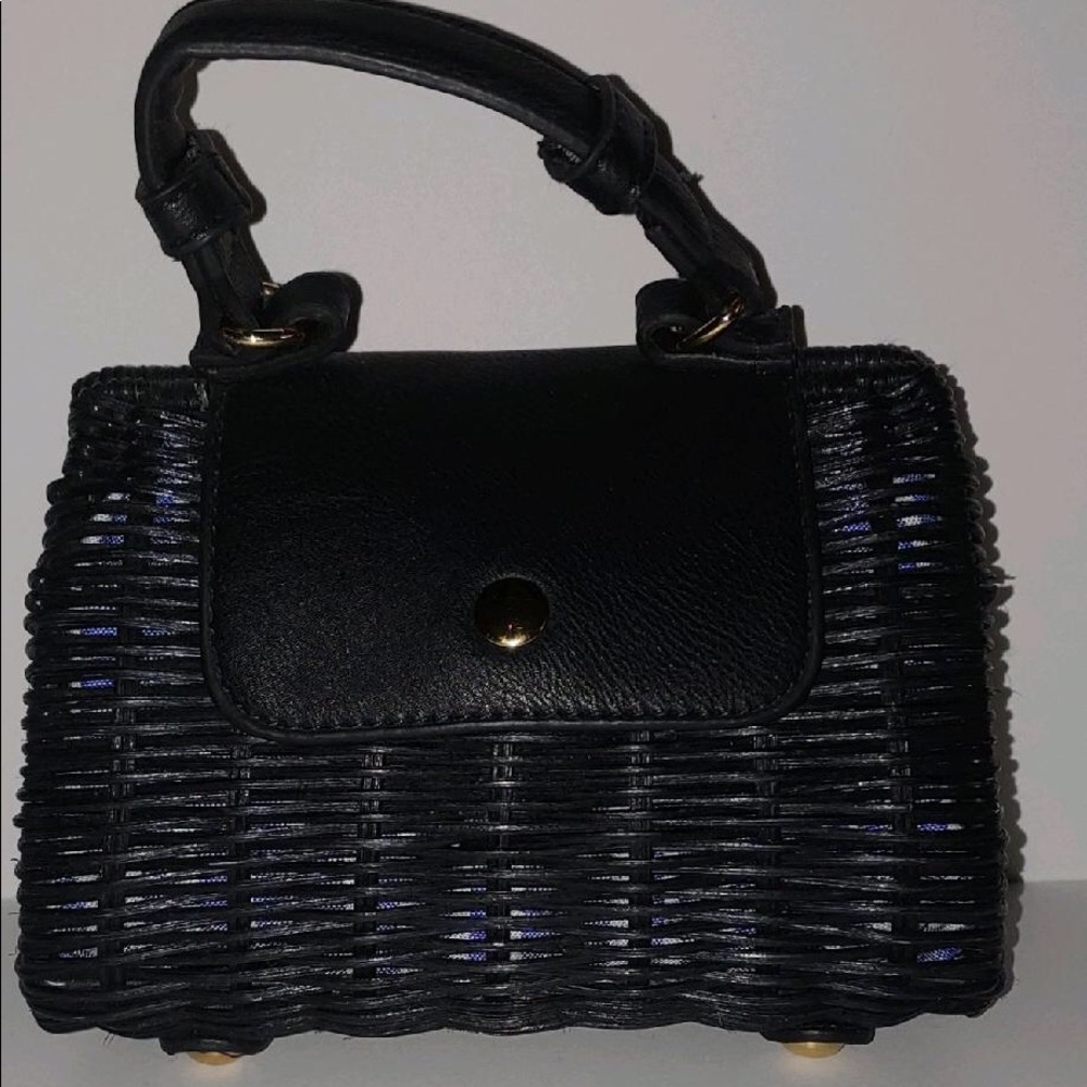 FREE PEOPLE Black Straw raffia chain handbag crossbody